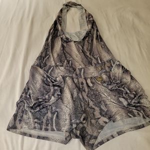 Grey snakeskin halter top romper w/ pockets